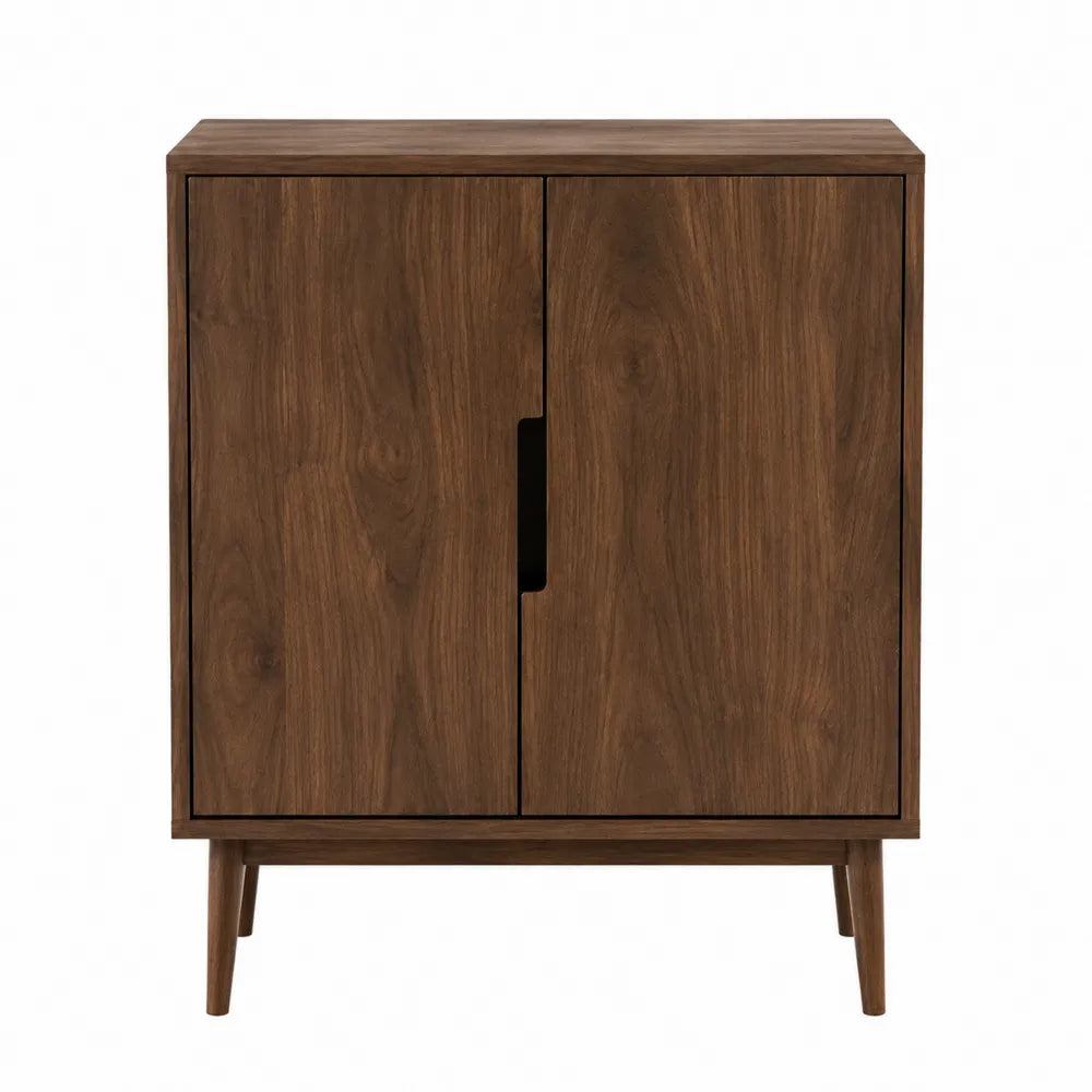 Meuble de rangement rectangulaire 80 cm L 40 cm P 93 cm MDF placage noyer brun 2 portes battantes bois foncé pieds coniques