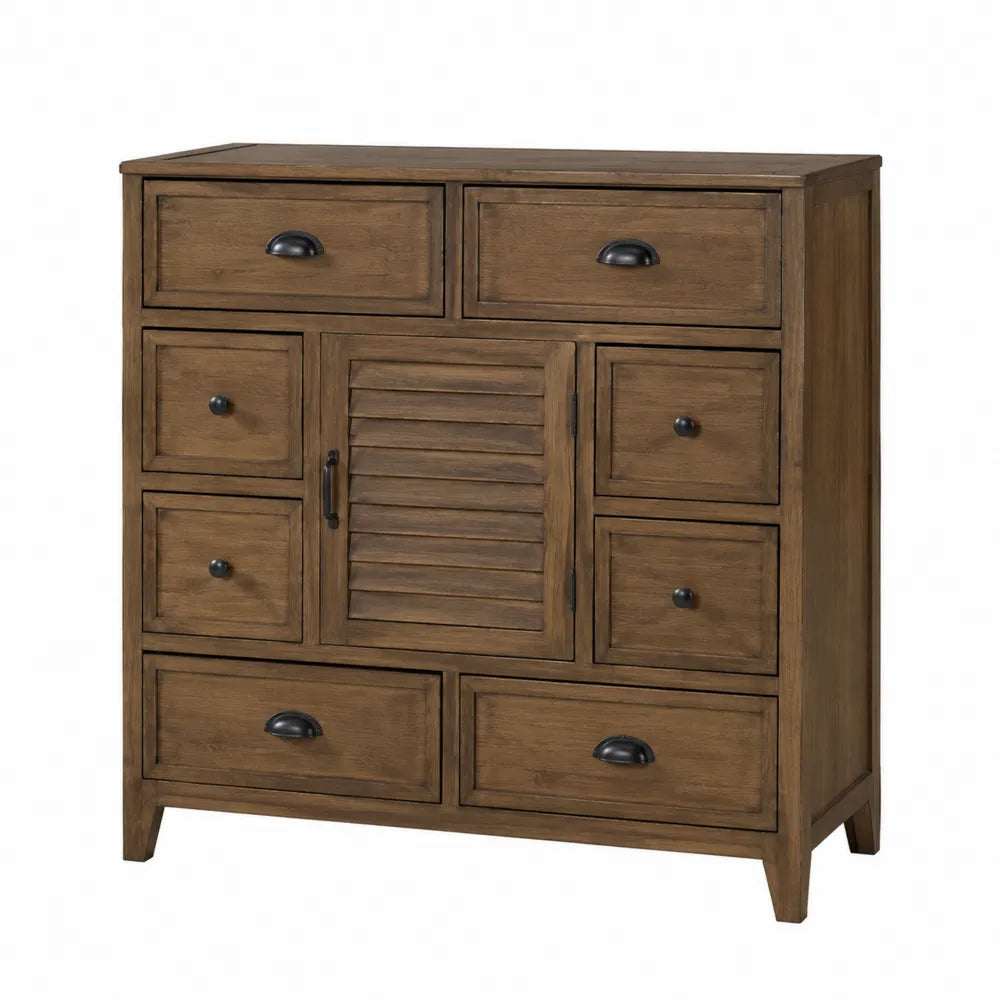 Commode 8 tiroirs 1 porte 100 cm x 40 cm x 100 cm MDF mélaminé effet noyer brun forme rectangulaire poignées noires